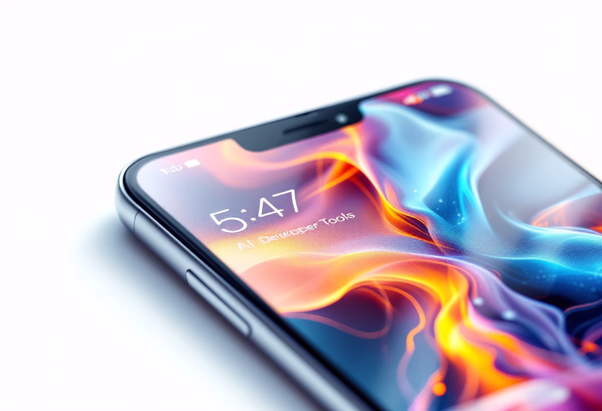 [digital project] close-up of a smart device with an ai developer tools app in use